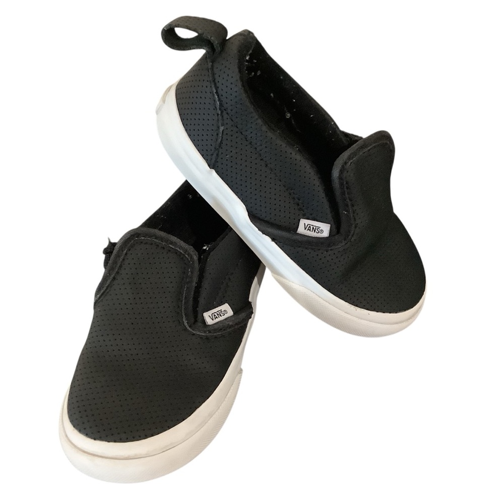 Vans Toddler Size 8.0 Black and White Slip-On Sneakers Great Loved Condition
